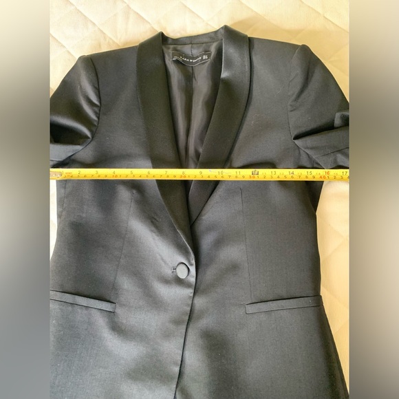 Zara black tuxedo style 100% fine wool blazer shiny black satin collar US Small - Picture 12 of 16
